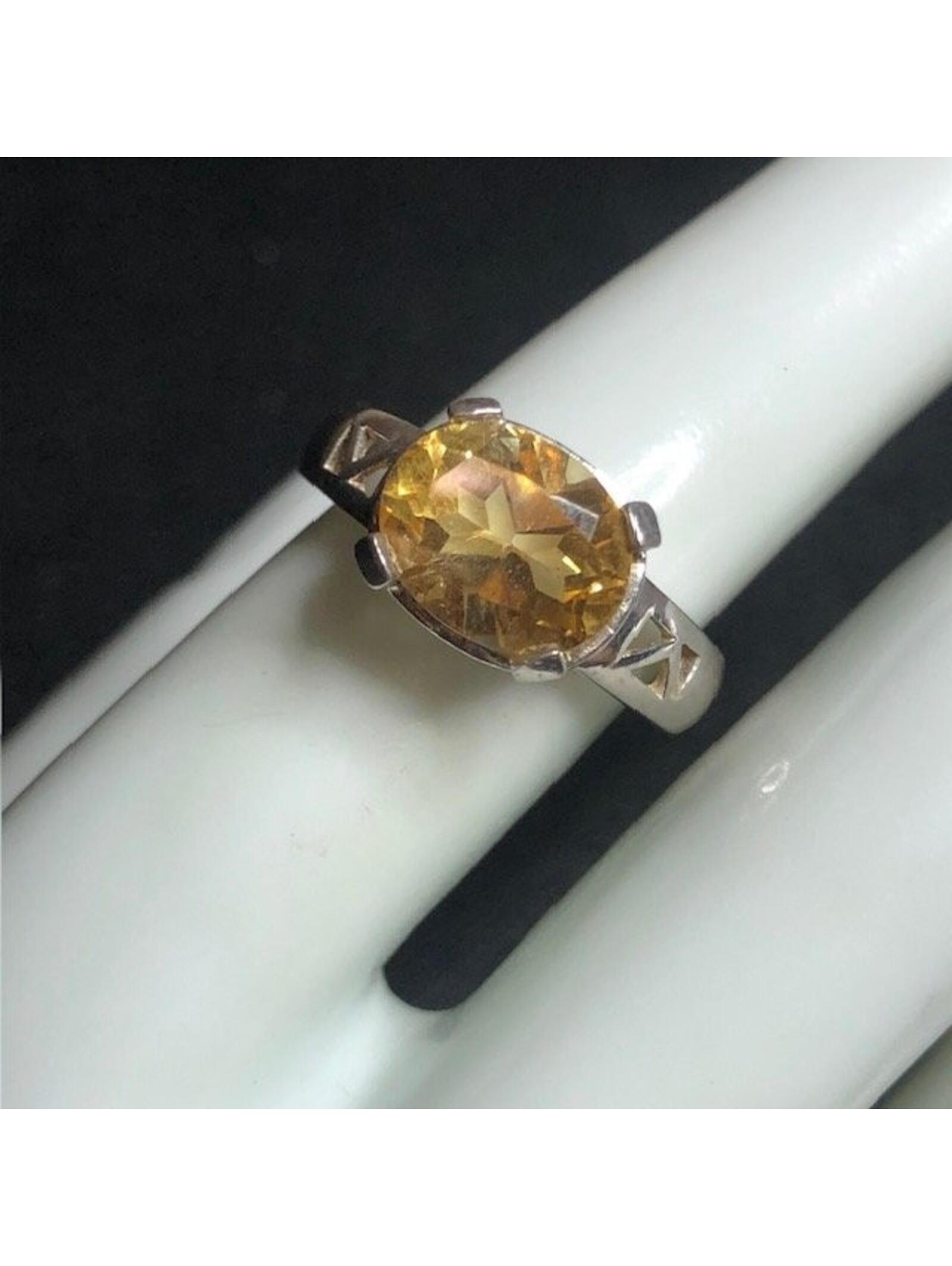 B2912 Sterling Silver Solitaire Ring Oval Citrine Gemstone Openwork Design Sz 7